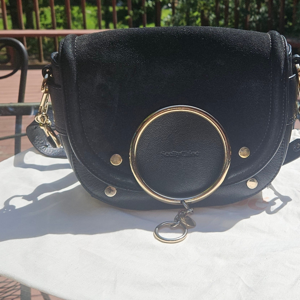 See By Chloe Black Crossbody Bag with Gold Ring Detail